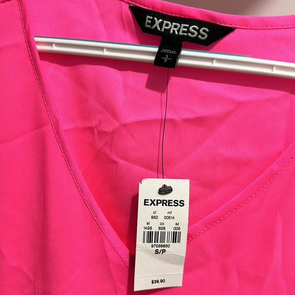 Express Hot Pink V Neck Silk Blouse - Picture 3 of 4